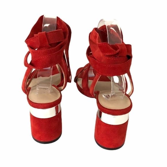 PAIGE suede lace up sandals firecracker red silver - Picture 6 of 15